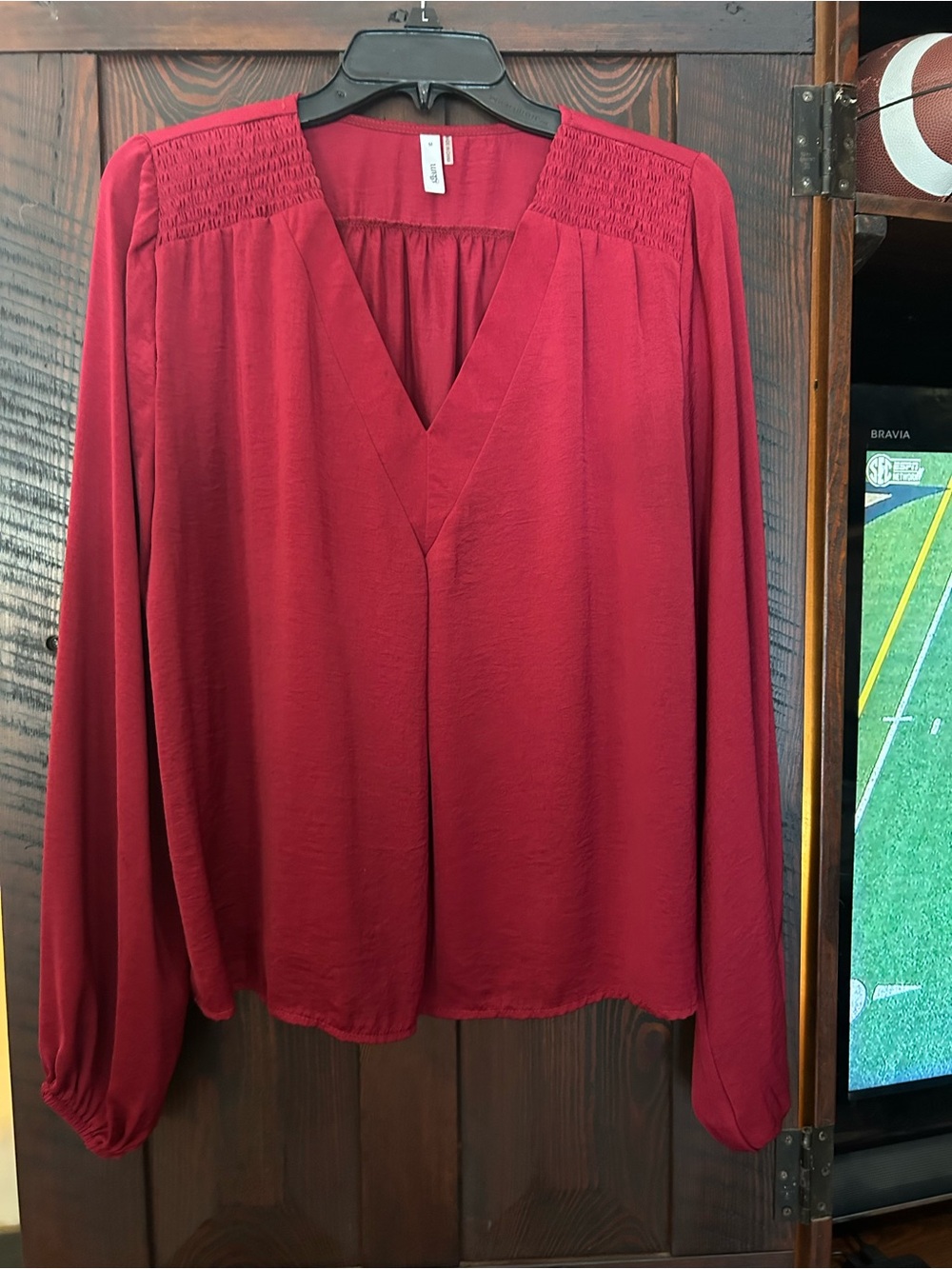 glam Burgundy V-Neck Long Sleeve Blouse